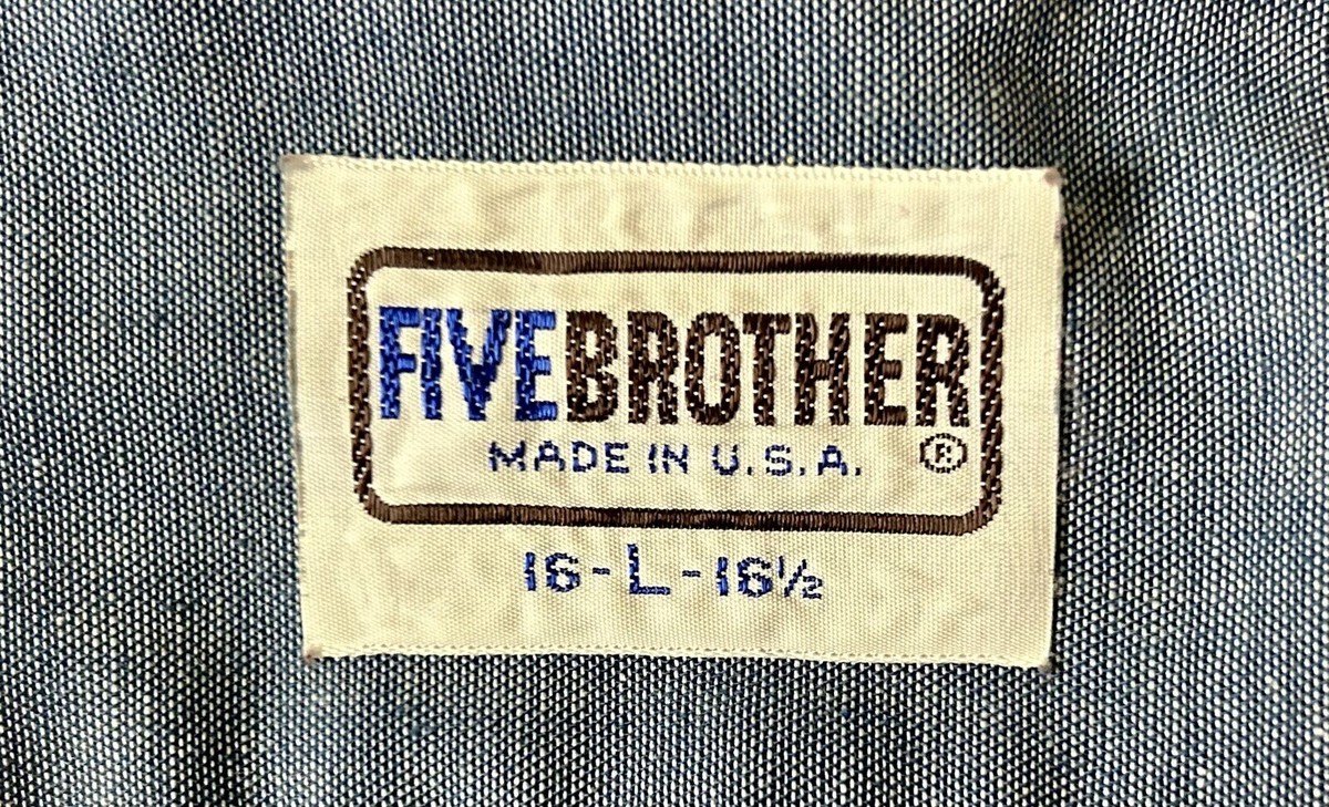 Vintage Fivebrother Blue Men's Chambray Shirt Long Sleeves 16-16 1