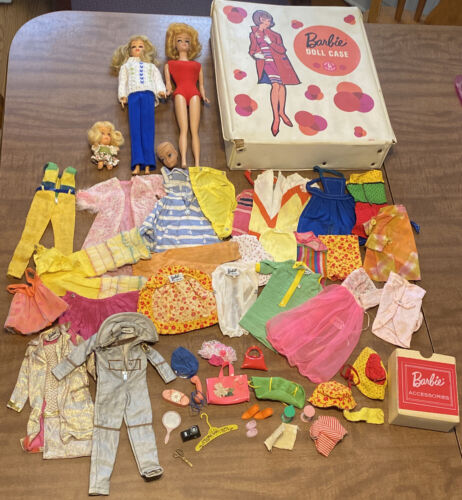 LOT Vintage Barbie Midge Doll Case Dolls 1960s w/ Clothes Accessories RARE Toys
