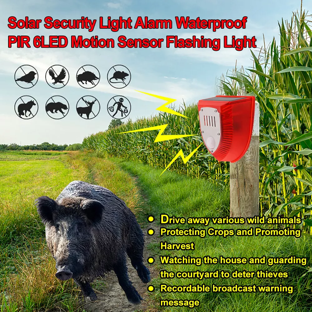 Solar Alarm 6 LED Light Solar Strobe Light Wireless Motion Sensor Detector IP65