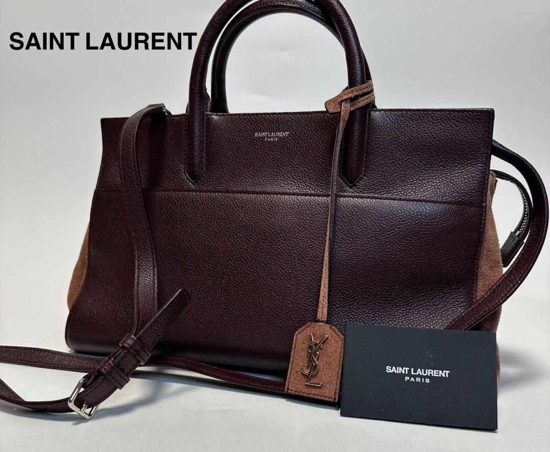 Borsa a mano Saint Laurent Cabas Rive Gauche 2 vie in pelle marrone a tracoll...