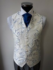 Men's  Boy's Waistcoats In Ivory with a Blue Swirl Design, Ideal For Weddings