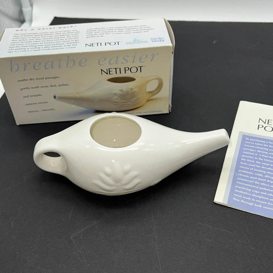 Instituto Himalaya Neti Maceta Cerámica Blanca Varcho Veda Lotus Diseño Agua 8x2.5 Foto 3 de 4