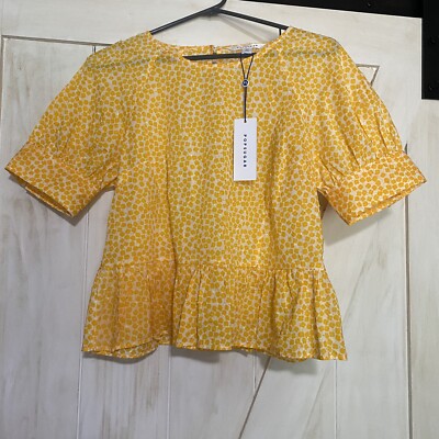 Popsugar Ruffles & Volume 3/4 Sleeve Blouse Shirt Woman s Sz Med Yellow Floral