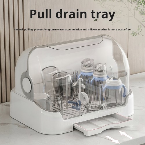 Baby Bottle Drying Rack & Transparent Lid Large Capacity Dustproof Storage Box