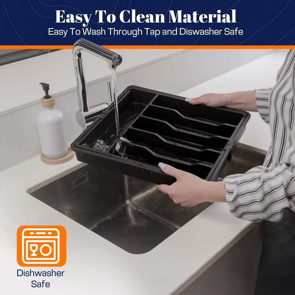 Expandable Plastic Cutlery Tray Kitchen Organiser Drawer Insert Storage Rack - Image 4 of 4