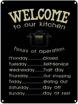 Blechschild 40x30 cm Welcome to our kitchen hours Deko Geschenk Metall Schild