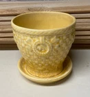 Vintage McCoy Pottery Glossy Yellow Basketweave Ring Flower Pot 5 1/4" D 1940's