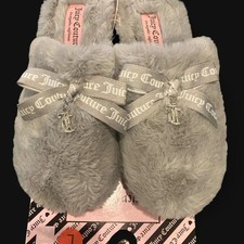 Juicy Couture Slippers Gray Fuzzy with bow and charm