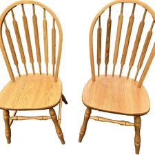 Vintage Tell City Oak Dining Room Set of Two Chairs Windsor Spindle Back