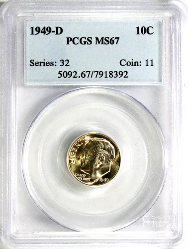 1949-D Roosevelt Dime PCGS MS67 #GA6-92 "90% Silver"