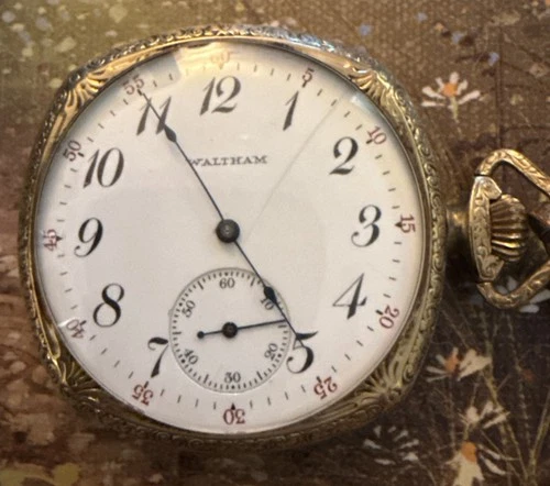 Antique Waltham Working Pocket Watch 14k Gold Filled With Chain