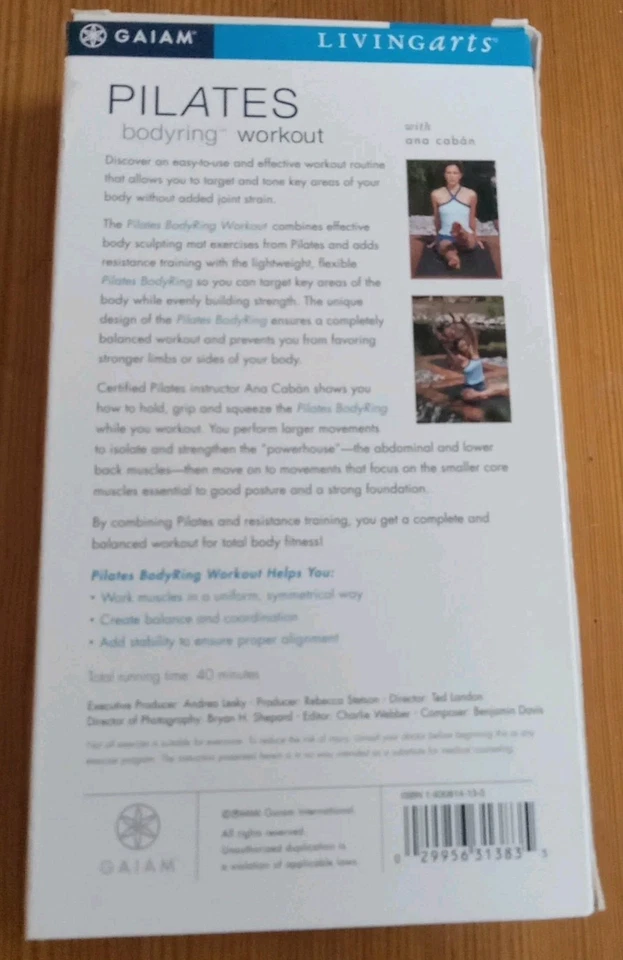 pilates bodyring workout (TESTED vhs) Gaiam Living Arts Ana Caban FREE US SHIP - Image 3 of 3