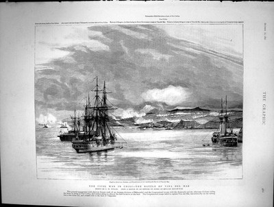 Alte 1891 Bürgerkrieg Chili Schlacht Vina Del Mar Schiffe Esmeralda Almirant viktorianisch
