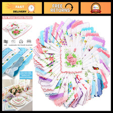 40 Pack Vintage Floral Cotton Handkerchiefs, 11.5" Ladies Hankies for Weddings,