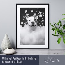 Pet Dogs in the Bathtub - Funny Bathroom Wall Art Poster Print - Breeds A-F