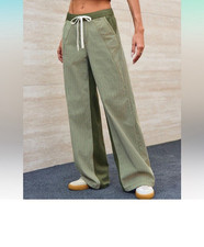 Pantaloni donna PEIHOT verdi a righe piccole gamba larga/salopette/streetwear casual nuovi con etichette