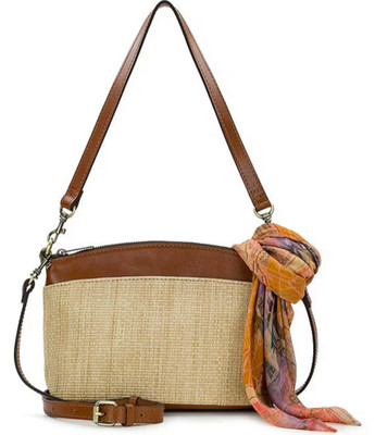 NWT Patricia Nash Arlee Leather & Woven Cotton Raffia Shoulder/Crossbody Natural