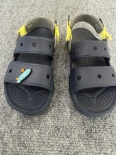 Crocs Kids Swiftwater Sandals Navy Yellow Size J1 with Skateboard Jibbitz