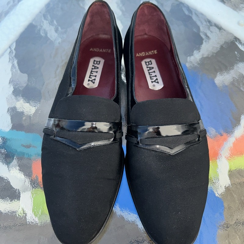 Bally ANDANTE  Black Silk/Leather Slip-On Loafers Dress Shoes Vintage Italy 10.5