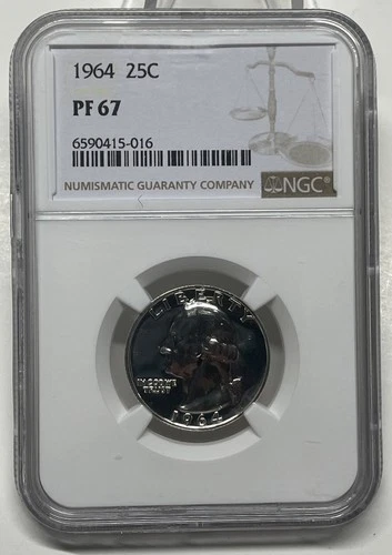1964 Proof Washington Silver Quarter  NGC PF67 Proof US Coin