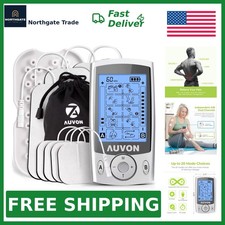 AUVON Dual Channel TENS Unit Muscle Stimulator Machine with Pads, Silver