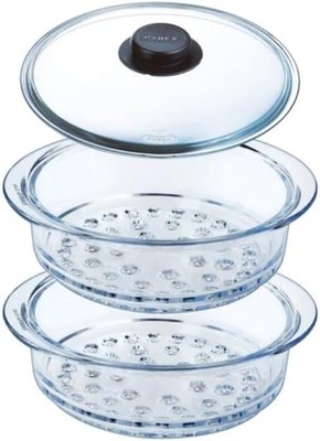 Pyrex Doppel 20 cm Glas Dampfgarer Korb mit Deckel Borosilikat Made in France