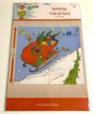 GRINCH Christmas BACKDROP NEW 2pc Over 5 Feet High PARTY Decoration WALL Seuss