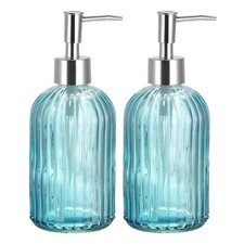 13.5Oz Glass Dish Hand Soap Dispenser with Pump for Kitchen Bathroom 2Pcs Blue