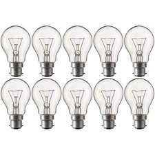 60 Watt GLS CLEAR LIGHT BULBS BC B22 BAYONET CAP OLD STYLE 60w 10 pack