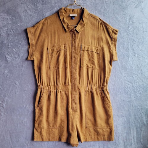 UNIVERSAL THREAD Brown Linen Blend Romper Size 16 Utility Gardening Workwear