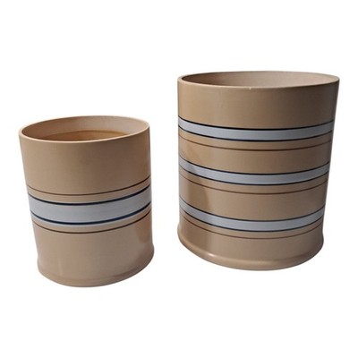 Molly Stone Yellow Ware Canister Set   Beige Striped Ceramic Containers No Lids