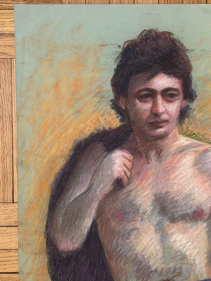 Retrato académico masculino contemporáneo papel pastel 25 x 19 Peter Feldman Gay Int Foto 2 de 4