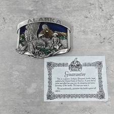 Vintage 1984 Alaska Eagle Gold Miner 3D Color Siskiyou Pewter Belt Buckle Enamel