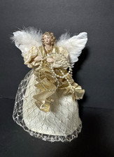 Avon Celestial Angel tree Topper 9" tall feathered wings resin head hands