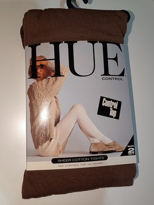 New HUE Women's Sheer Cotton Control Top Tights 50 Den, Brown, Size 2 (M/T)
