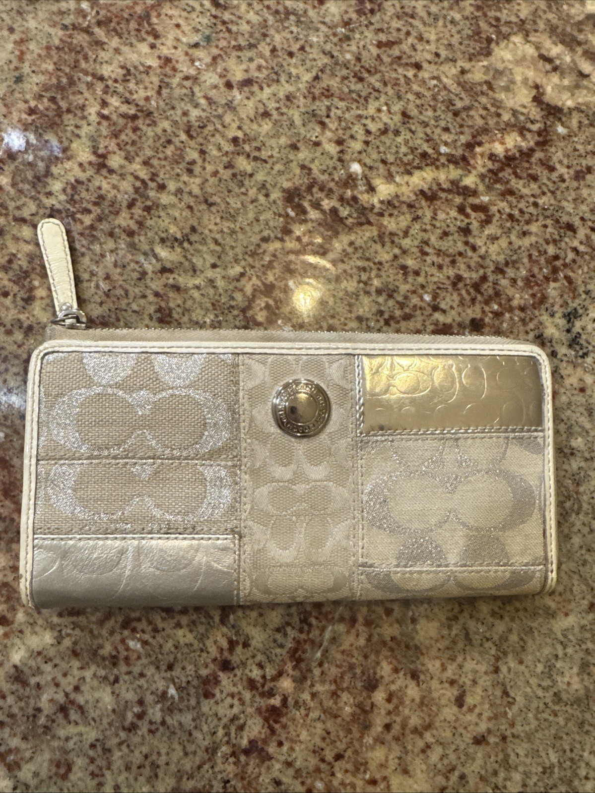 Coach Patchwork  Zip Around Wallet Cream- Beige A… - image 1