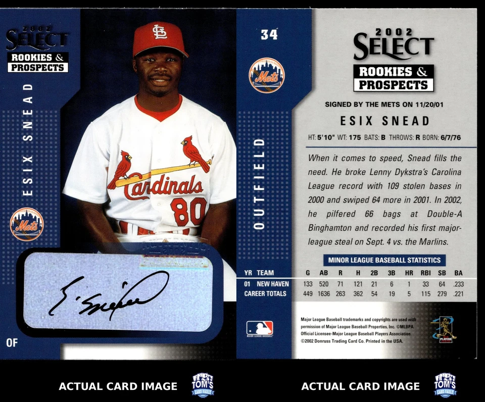 2002 Select Rookies & Prospects #34 ESIX SNEAD New York Mets AUTO RC EX-NM - Image 3 of 4