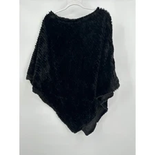 Womens Old Money Faux Fur Poncho One Size Black Plush Luxe Evening Wrap