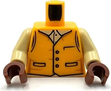 Lego New Minifigure Bright Light Orange Torso Vest Black Outline Buttons Part