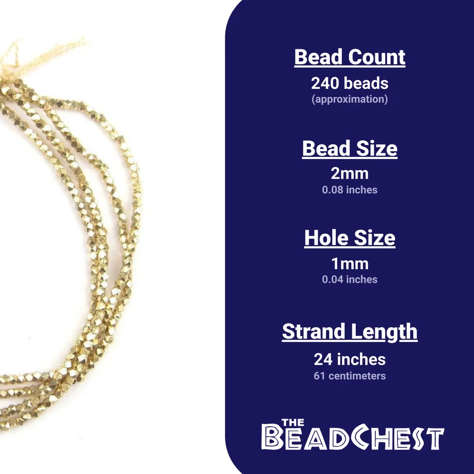 Pequeñas cuentas de color oro facetadas corte diamante 2 mm latón 24 pulgadas hilo Foto 3 de 3