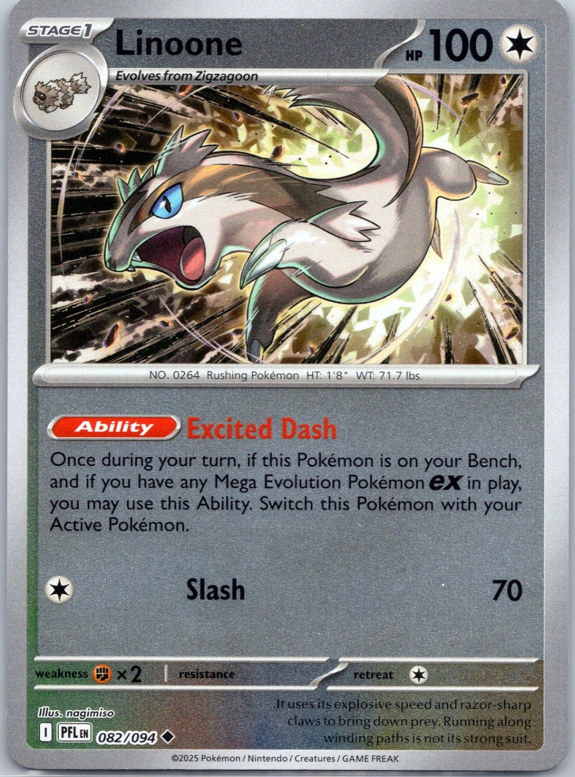 Linoone Reverse Holo Uncommon ME02: Phantasmal Flames 082/094 NM