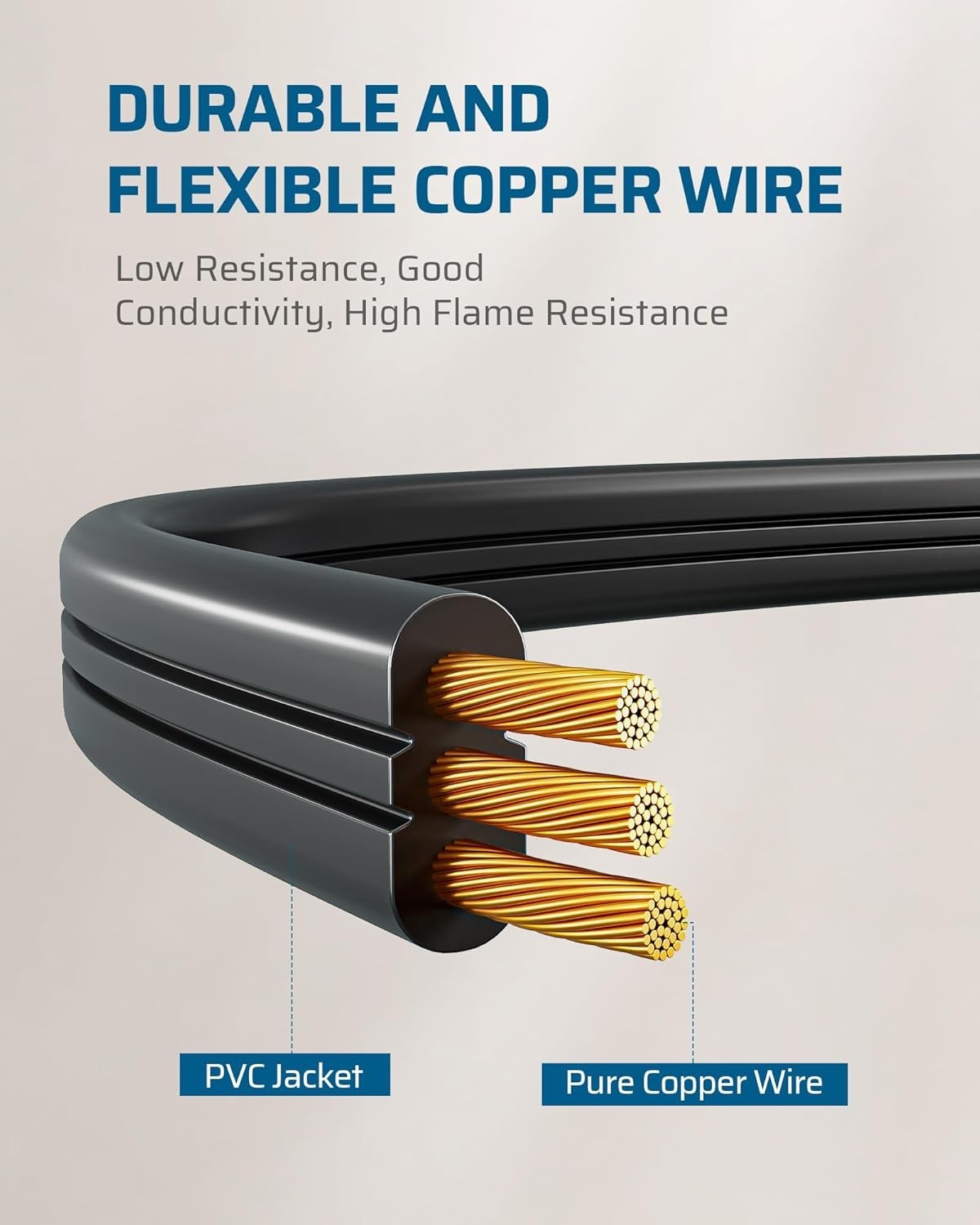 Flat Plug Extension Cord 1 FT - 3 Outlets Power Strip, Space-Saving Design