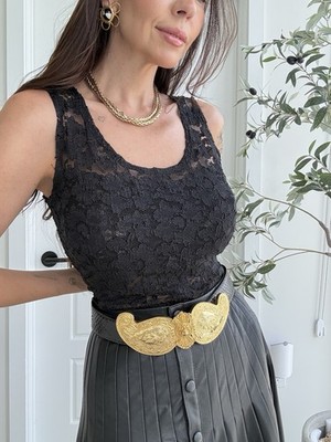 Vintage Cache Gold Label Black Floral Lace Tank Top Size Small Made In USA 90s