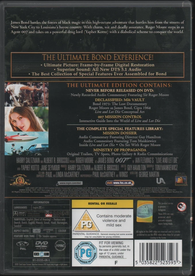 Live And Let Die (1973) (DVD 2006) Roger Moore Yaphet Kotto Jane Seymour - Image 2 of 3