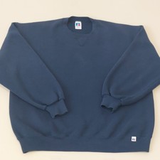 Vintage 90s Russell Athletic Made In USA Navy Blue BLANK Crewneck Sweatshirt XL