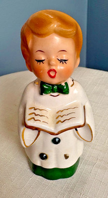 Vintage Inarco Green White Choir Boy E-3506 Christmas Figurine - 4.25 In Tall