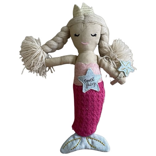 Mermaid Tooth Fairy Cloth Doll 8" Stuffed Plush Star Pocket Pink Knit Mud Pie