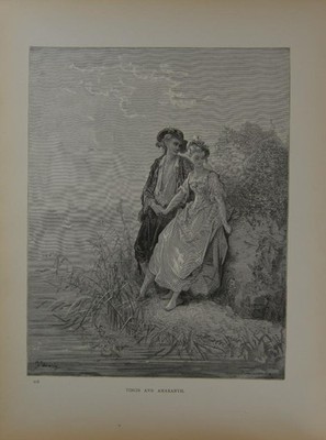 La Fontaine's Tircis and Amaranth Original 1880 Antique Gustave Dore Art Print