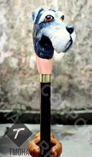 Rare Antique Cane Walking Stick Beautiful Dog Face Designer Walking Cane, Carved