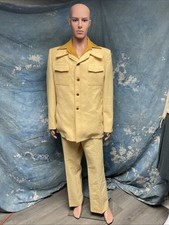 Vintage 1970s Men  s Disco Leisure Suit Textured Yellow Polyester 47 39X32.5